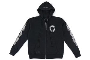 Chrome Hearts Horseshoe Floral Cross Sleeve Embroidered Hood Zip Up Hoodie