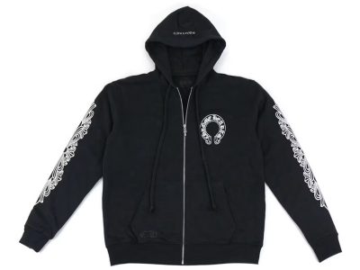 Chrome Hearts Horseshoe Floral Cross Sleeve Embroidered Hood Zip Up Hoodie